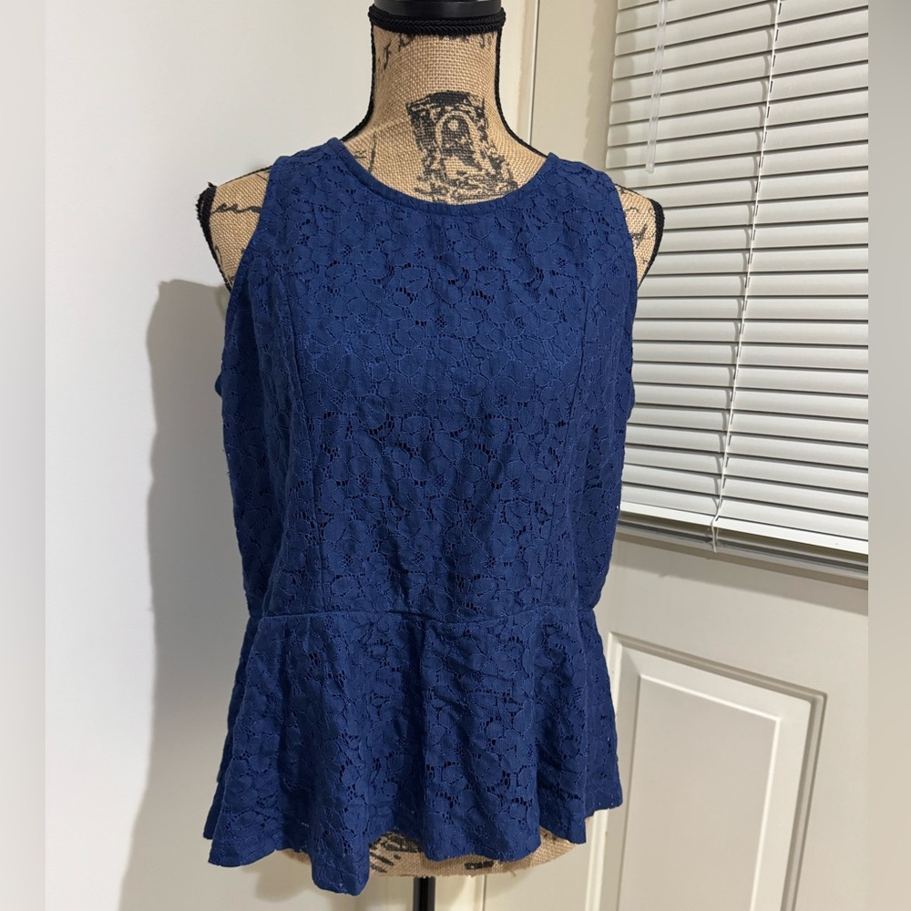 Memar navy blue sleeveless lined lace cotton blend peplum top size XL